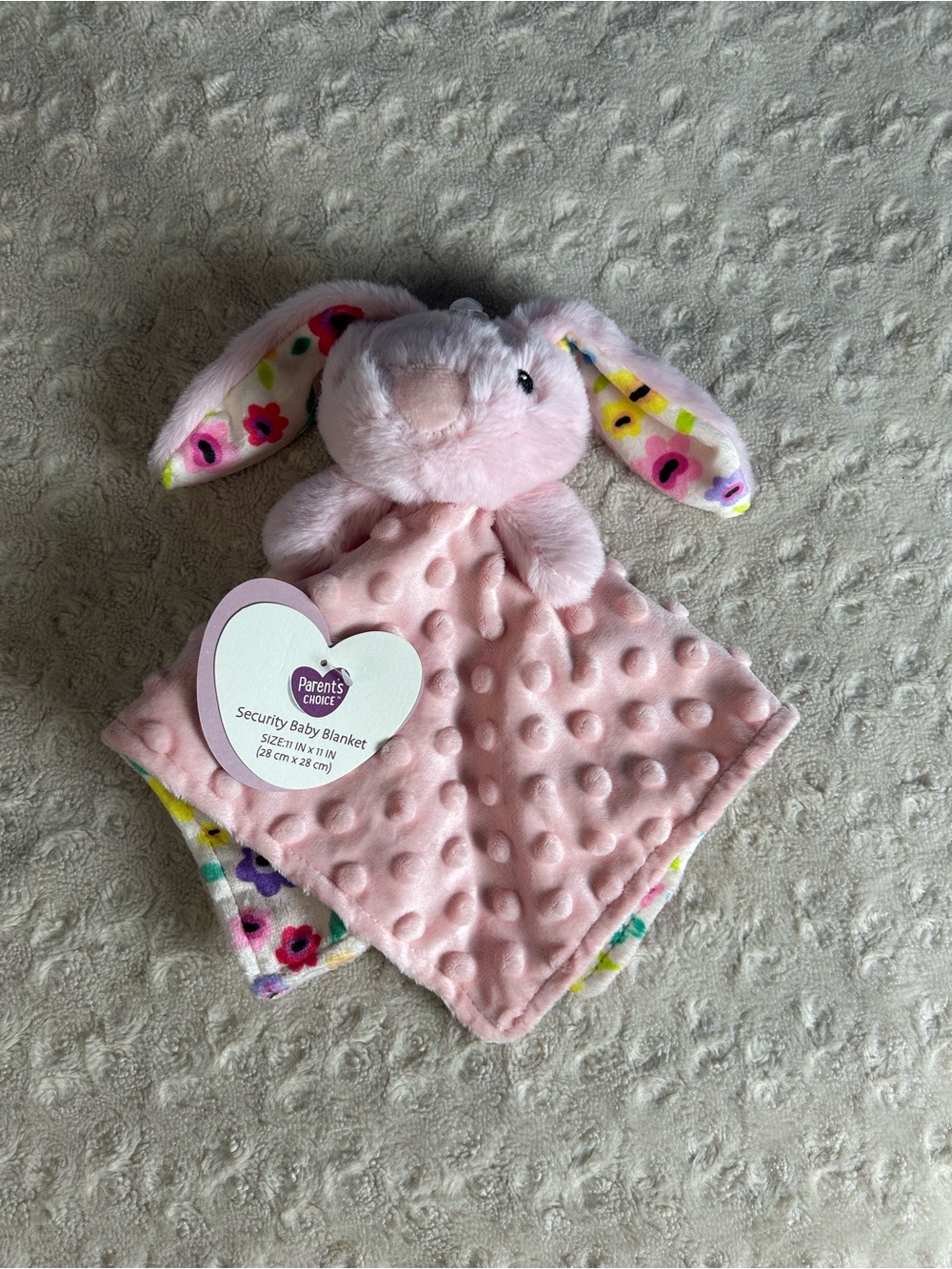 Parent's Choice Pink Floral Bunny Rabbit Lovey Security Blanket Flower Minky Dot